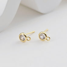 Load image into Gallery viewer, Round Stud Post with Loops, S925 Silver Ear Pin, Nickel Free, CZ 18K Gold Plated Stud Earring Finding D0283