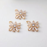 CZ Pave Flower Charm, Cubic Pendant, Earring Connectors, Real Gold Plated Brass Earring Charms, Jewelry Findings D0074