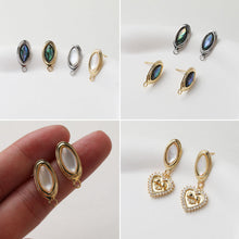 Cargar imagen en el visor de la galería, Poste para aretes de concha ovalada, chapado en oro de 14 quilates, concha de abulón, alfiler de plata S925 sin níquel, fornitura hipoalergénica GT040