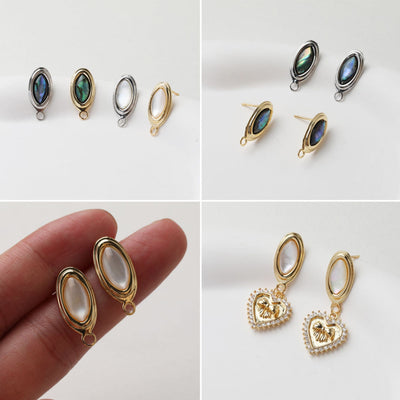 قرط بيضاوي الشكل على شكل صدفة، مطلي بالذهب عيار 14 قيراطًا، مصنوع من صدفة أذن البحر، ودبوس من الفضة الإسترليني عيار 925، خالٍ من النيكل، ونتائج قرط مضادة للحساسية GT040