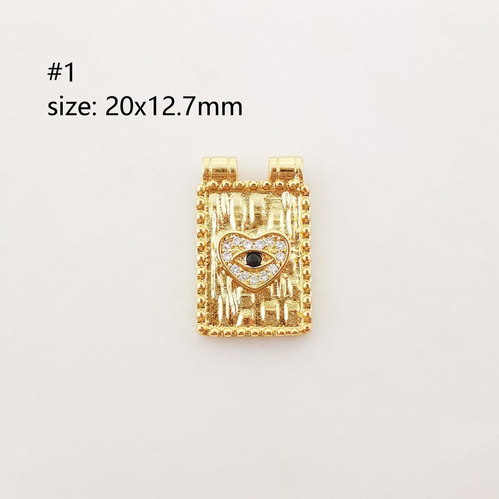 Evil Eye Charm, Coin Pendant, Heart Charm, 18K Gold Plated CZ Pave Eye Pendant, Necklace Making Charm, Jewelry Findings S1024