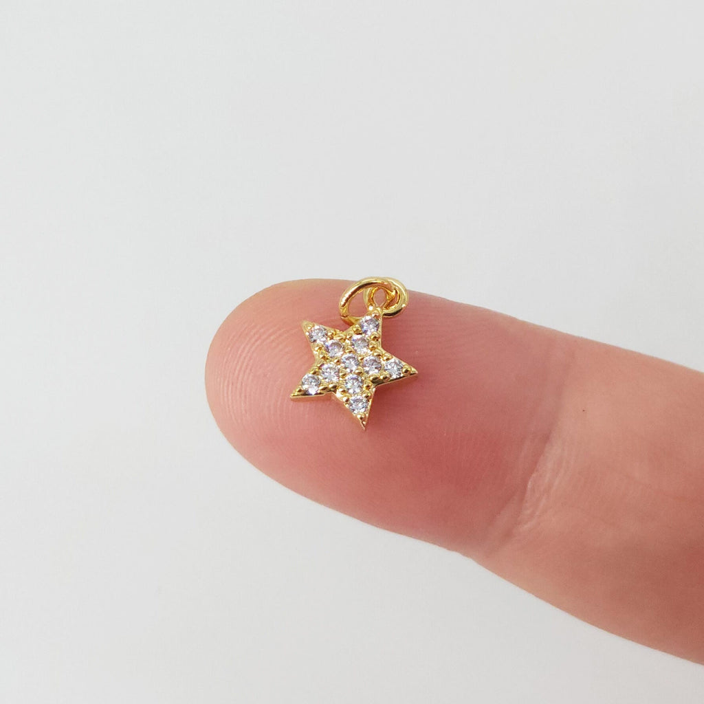 Tiny Star Charms, 10.4mm, Crystal Cubic Star Pendant, Star Connector, 18K Gold Plated, Necklace charms, Jewelry Findings S20721