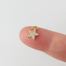 Load image into Gallery viewer, Tiny Star Charms, 10.4mm, Crystal Cubic Star Pendant, Star Connector, 18K Gold Plated, Necklace charms, Jewelry Findings S20721