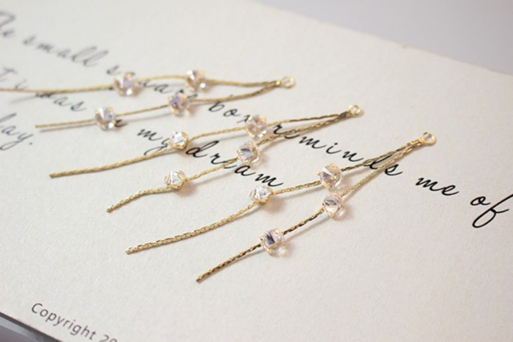 Leaf CZ Pave Tassel, Round Cubic Zirconia Tassel, 18K Gold Plated Earring Chain Pendant, Earring Findings GZ175