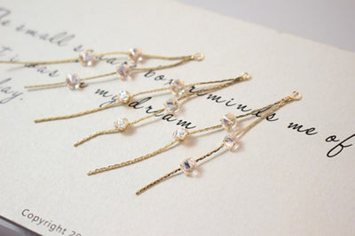 Leaf CZ Pave Tassel, Round Cubic Zirconia Tassel, 18K Gold Plated Earring Chain Pendant, Earring Findings GZ175