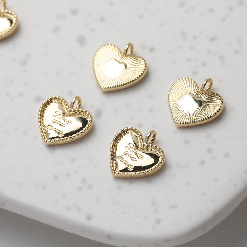 Gold Heart Pendant, Carved Heart, Tiny Heart Charm for Necklace Making, Jewelry Findings GT048