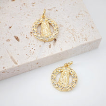 Load image into Gallery viewer, Cubic Saint Maria Charm, Religious Pendant, 18K Gold Plated Micro CZ Pave Our Lady Pendant, Vintage Necklace Making Charm S853
