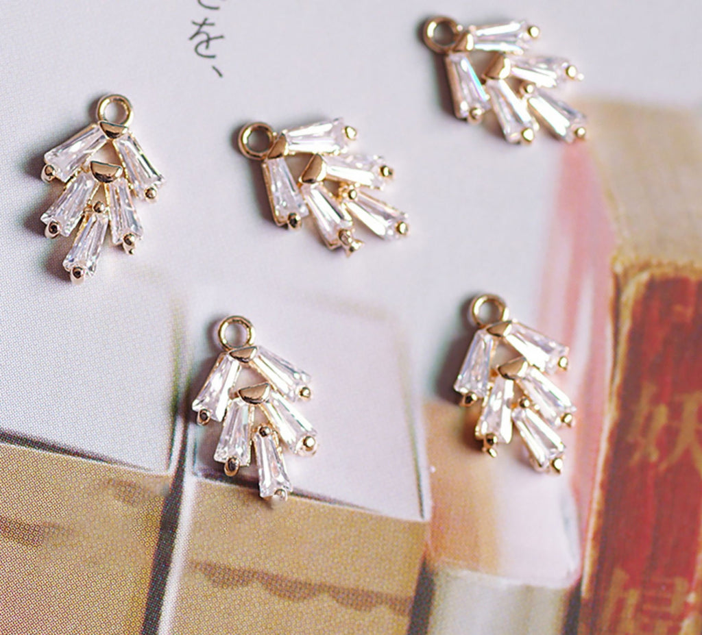 5pcs CZ Pave Leaves Charm, Cbuic Zircon Crystal Leaf Pendant, Bracelet Necklace Pendant, Gold Plated Charm,Jewelry Findings L003-F280