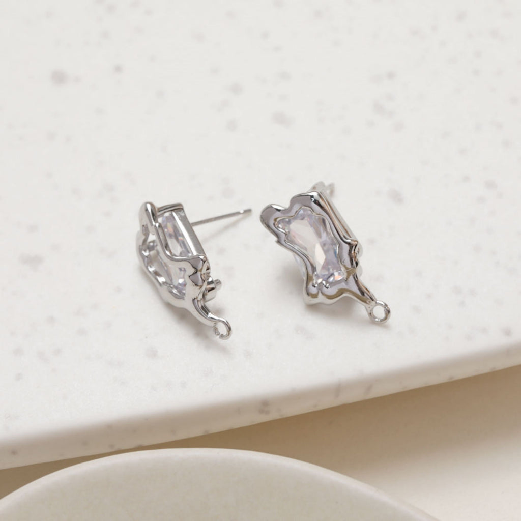 Irregular Pave CZ Earring Post, 14K Gold/Silver Plated,  S925 Silver Pin Nickel Free Earrings, Hypoallergenic Earring Findings GZ125