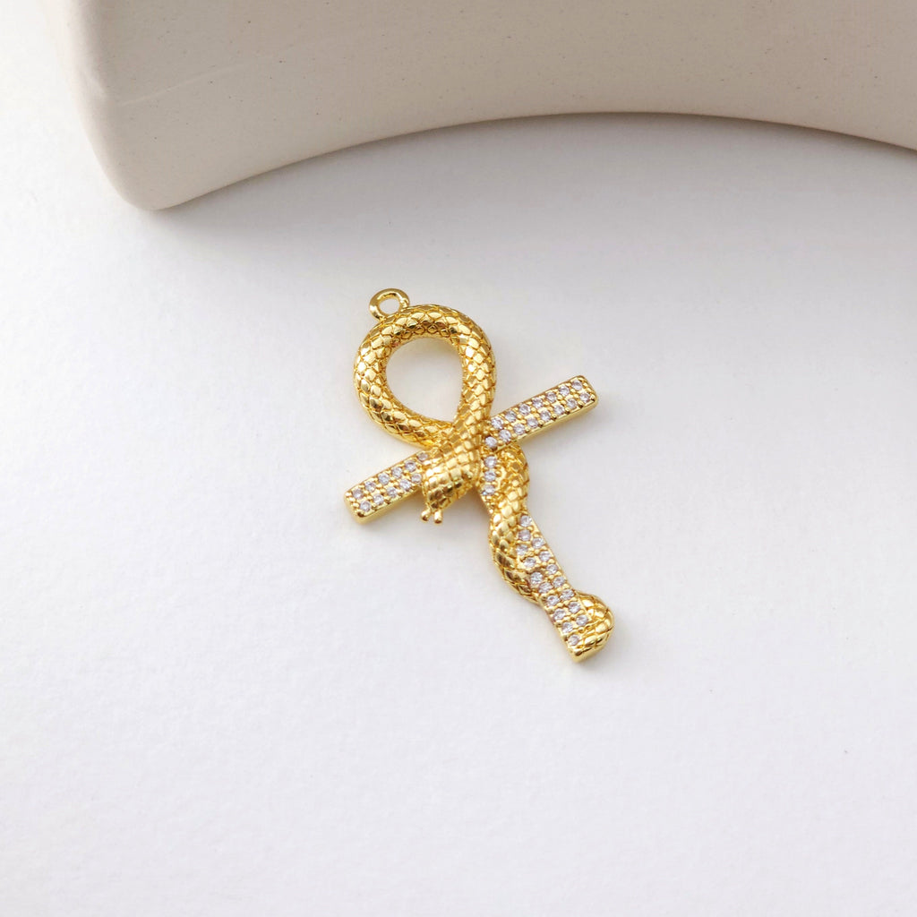 Snake Charm, 18K Gold Plated Snake Pendant for Necklace Making, CZ Pave Charm, Jewelry Finding S1228