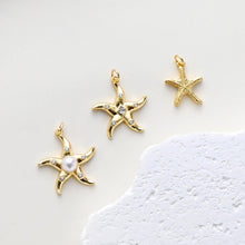 Load image into Gallery viewer, Gold Marine Life Pendant, 18k Gold Plated Brass Charm, Polish Gold Shell Pendant, Starfish Charm, Necklace Making, Jewelry Findings S1307