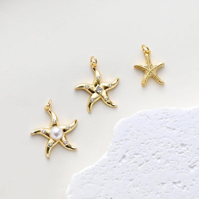 Gold Marine Life Pendant, 18k Gold Plated Brass Charm, Polish Gold Shell Pendant, Starfish Charm, Necklace Making, Jewelry Findings S1307
