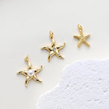 Gold Marine Life Pendant, 18k Gold Plated Brass Charm, Polish Gold Shell Pendant, Starfish Charm, Necklace Making, Jewelry Findings S1307