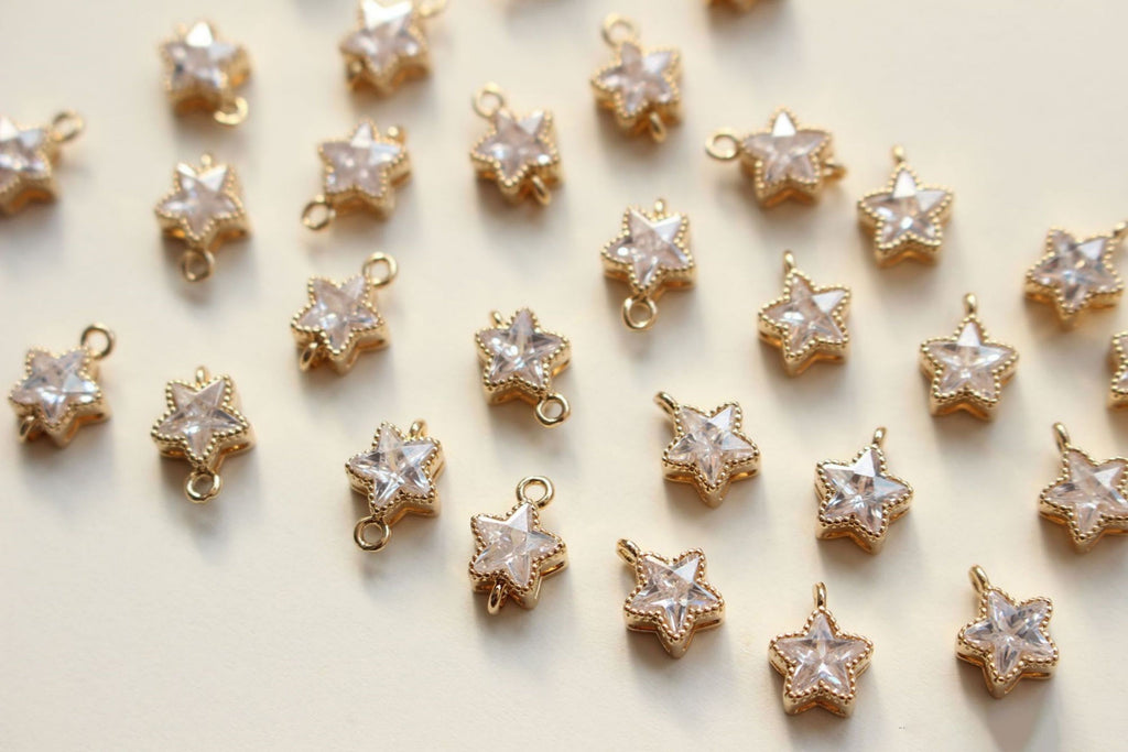 Tiny Star Charms,  7.5mm, Crystal Cubic Star Pendant, Star Connector, Necklace charms, Jewelry Findings GZ135-F003