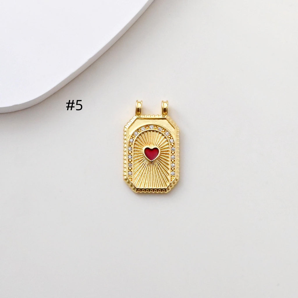 Rectangular Card Charm, 18K Gold Plated CZ Pave Pendant, Heart Charm, Four Leaf Clover Charm, Necklace Making Charm, Jewelry Findings S1384