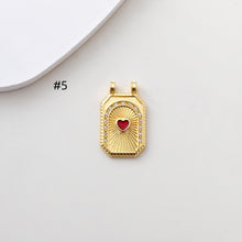 Load image into Gallery viewer, Rectangular Card Charm, 18K Gold Plated CZ Pave Pendant, Heart Charm, Four Leaf Clover Charm, Necklace Making Charm, Jewelry Findings S1384