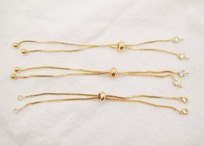 5PCS Adjustable Bracelet Making Chain For Making, 18K Gold Plated Half Finished Slide Box Chain with Rubber Stopper Beads 1.2mm Flat, S992