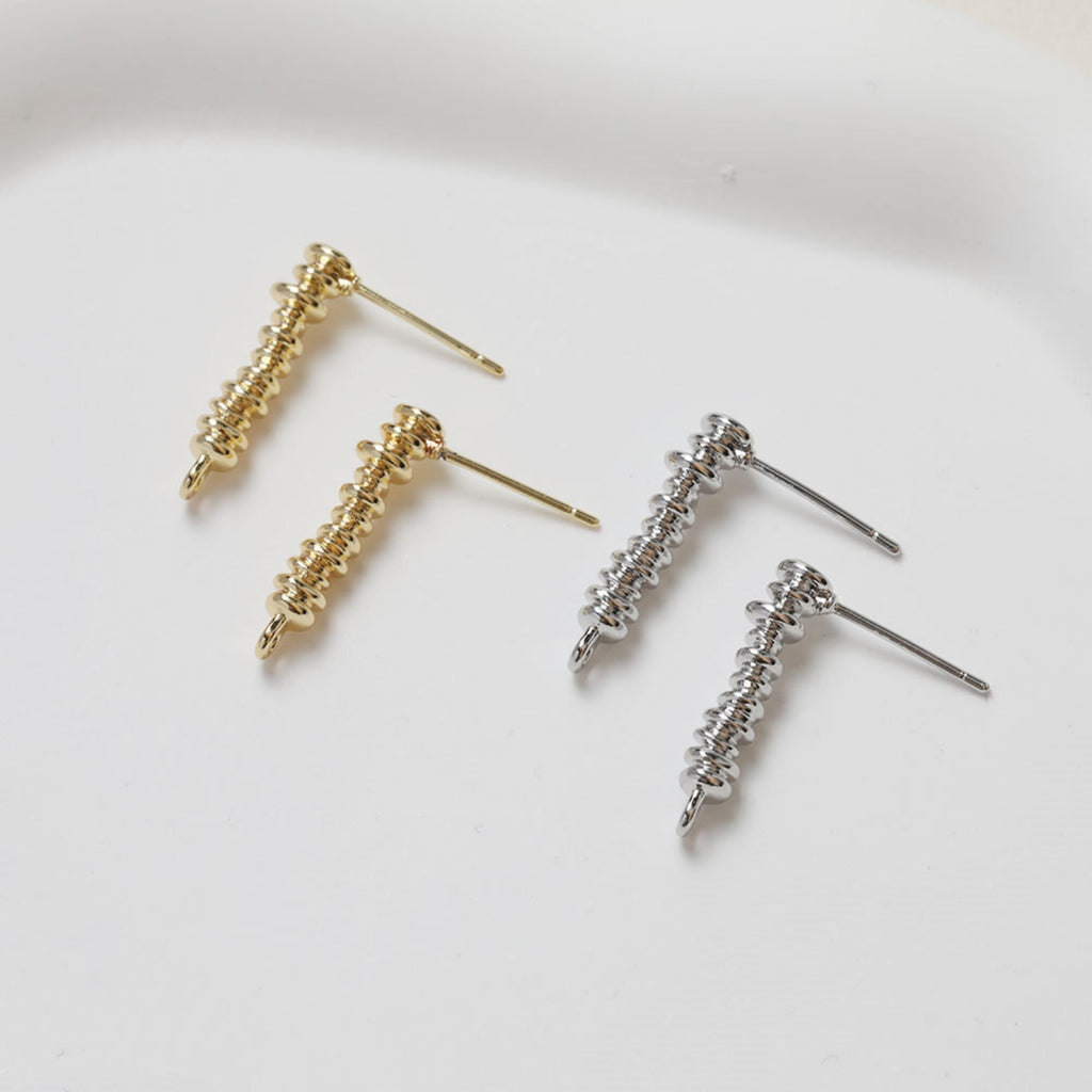 Irregular Long Bar Stud Ear Post With Loop, S925 Silver Ear Pin Nickel Free, Gold Ear Stud, Hypoallergenic Earring Findings GZ268-D0481