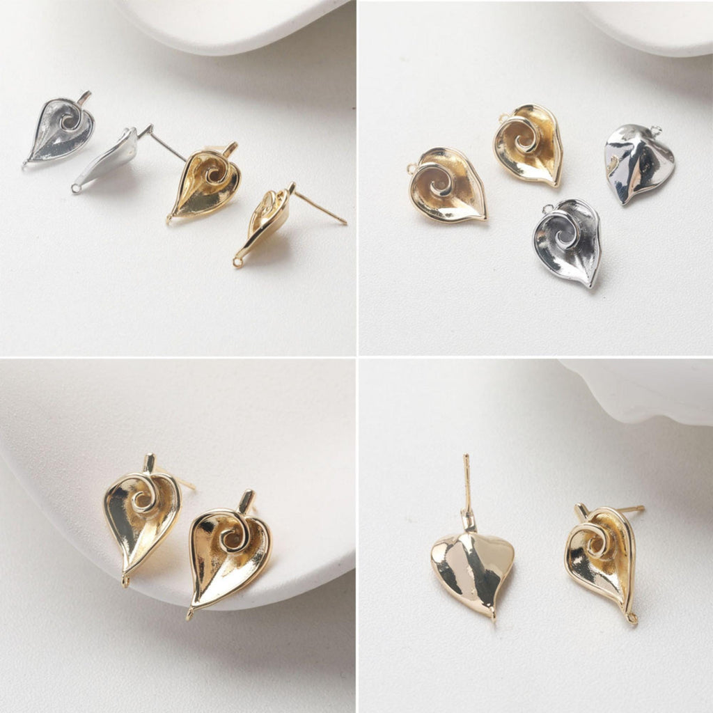 قرط ذهبي على شكل ورقة قلب، أقراط من الذهب عيار 14 قيراطًا/فضة خالية من النيكل، دبابيس أذن من الفضة S925، قرط أذن على شكل قلب مع حلقة GZ715