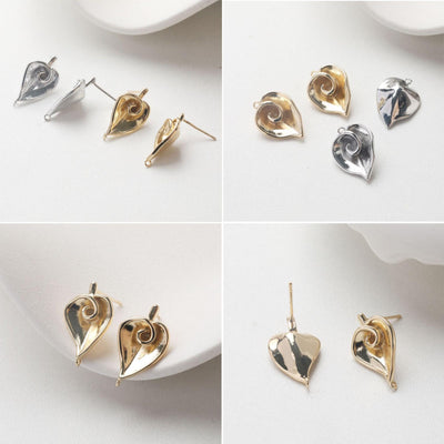 قرط ذهبي على شكل ورقة قلب، أقراط من الذهب عيار 14 قيراطًا/فضة خالية من النيكل، دبابيس أذن من الفضة S925، قرط أذن على شكل قلب مع حلقة GZ715