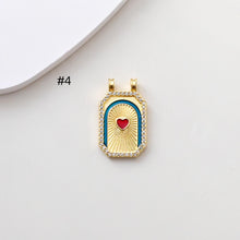 Load image into Gallery viewer, Rectangular Card Charm, 18K Gold Plated CZ Pave Pendant, Heart Charm, Four Leaf Clover Charm, Necklace Making Charm, Jewelry Findings S1384