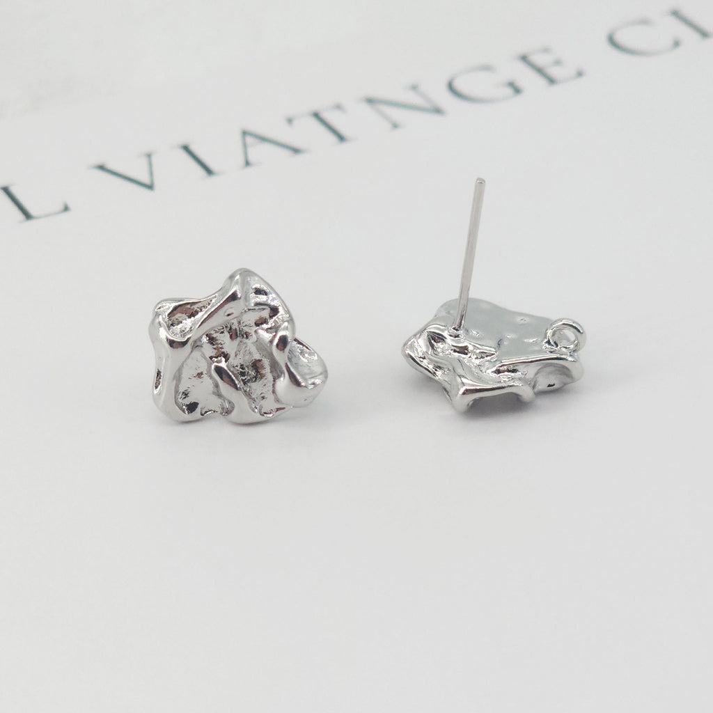 10pcs Irregular Earring Post with Loop, 14K White Gold Plated, S925 Silver Pin Nickel Free Earrings, Knot Ear Stud with Loop ZX147