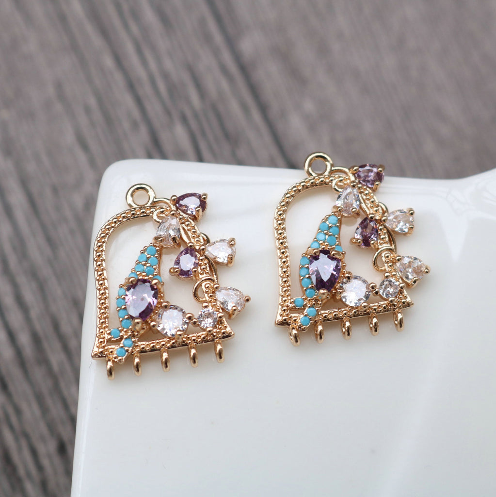 CZ Pave Geometric Flower Charm, Cubic Zircon Crystal Pendant, Multiple Holes, 14K Real Gold Plated, Jewelry Findings HL012-F192