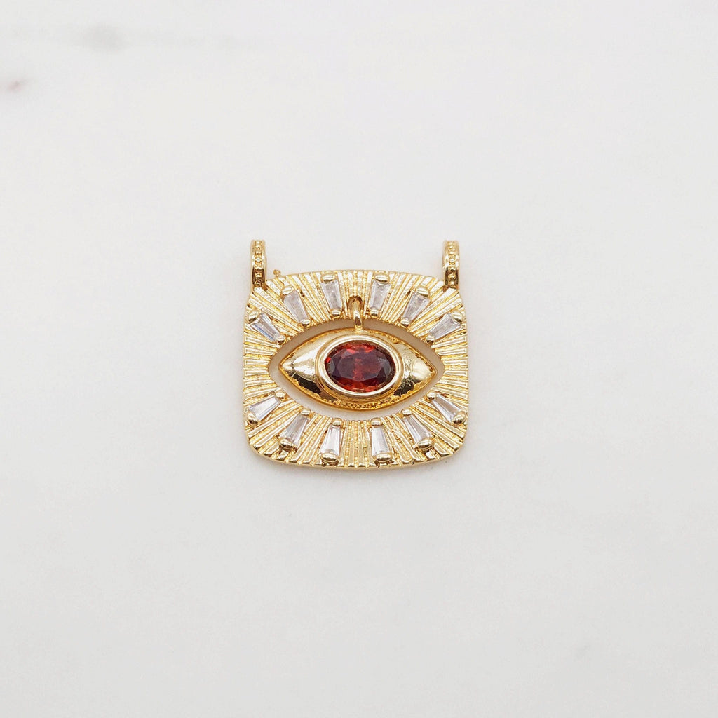 Rectangular Evil Eye Charm, 18K Gold Plated,  Pave CZ Eye Pendant, 22.8x22mm, Necklace Making Charm, Jewelry Findings S20380