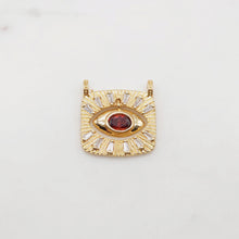 Load image into Gallery viewer, Rectangular Evil Eye Charm, 18K Gold Plated,  Pave CZ Eye Pendant, 22.8x22mm, Necklace Making Charm, Jewelry Findings S20380
