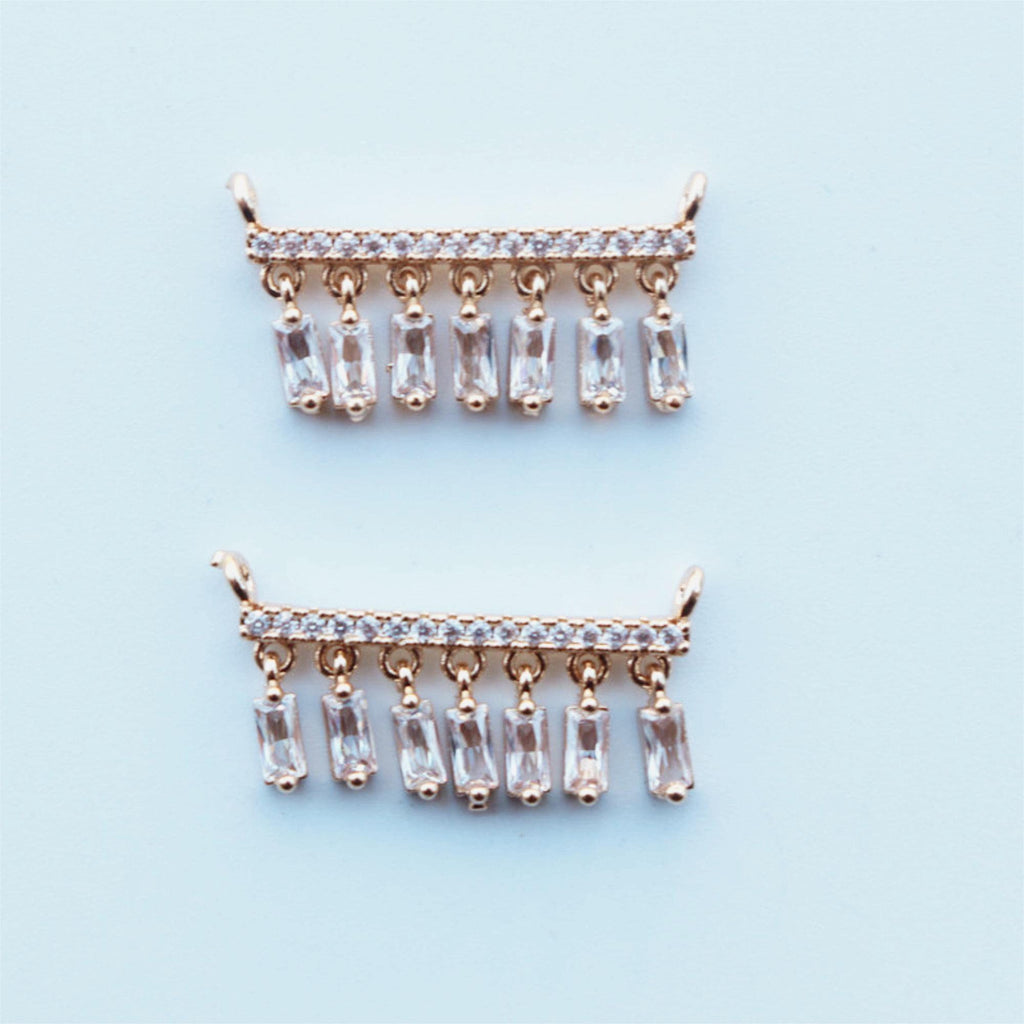 CZ Pave T-shaped Charm, Cubic Zircon Crystal Pendant, Bracelet Necklace Pendant, 14K Real Gold Plated, Jewelry Findings STG036-F187