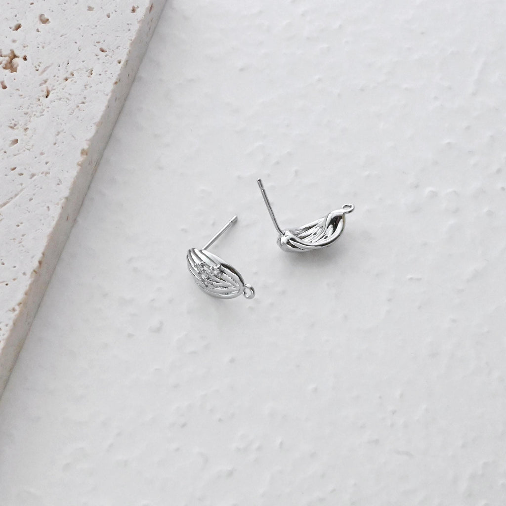 Poste para pendientes de hoja, pendiente de botón de latón chapado en oro auténtico de 18 quilates con aro, pavé de circonitas, pasador de plata S925, sin níquel, fornitura para pendientes D0438