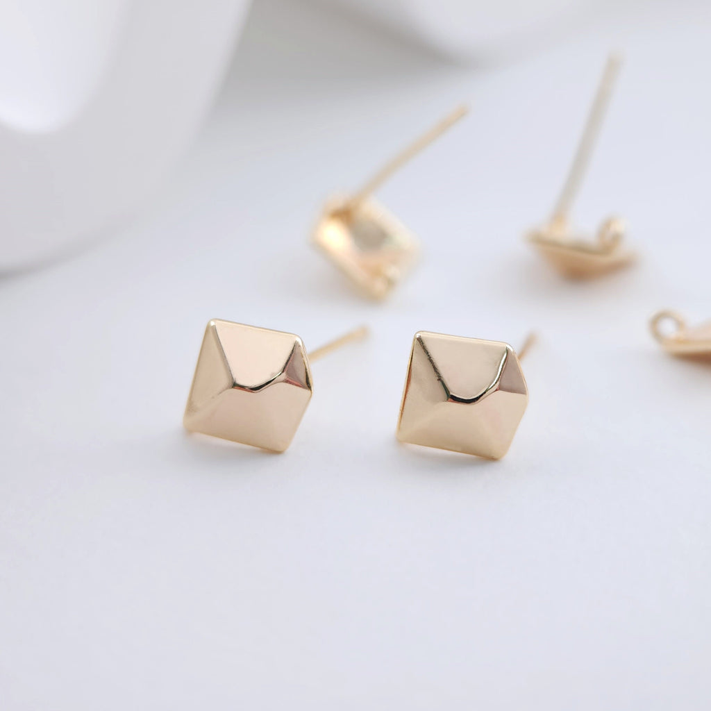 Gold Geometric Diamond Post Earring, S925 Silver Pin Nickel Free Earrings, Hypoallergenic Earring ZX237