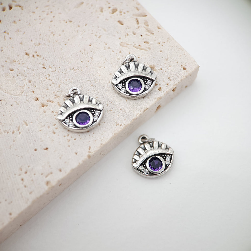 Evil Eye Charm, 18K Gold Plated Micro CZ Pave Eye Pendant, 12x13mm, Necklace Making Charm, Jewelry Findings S326