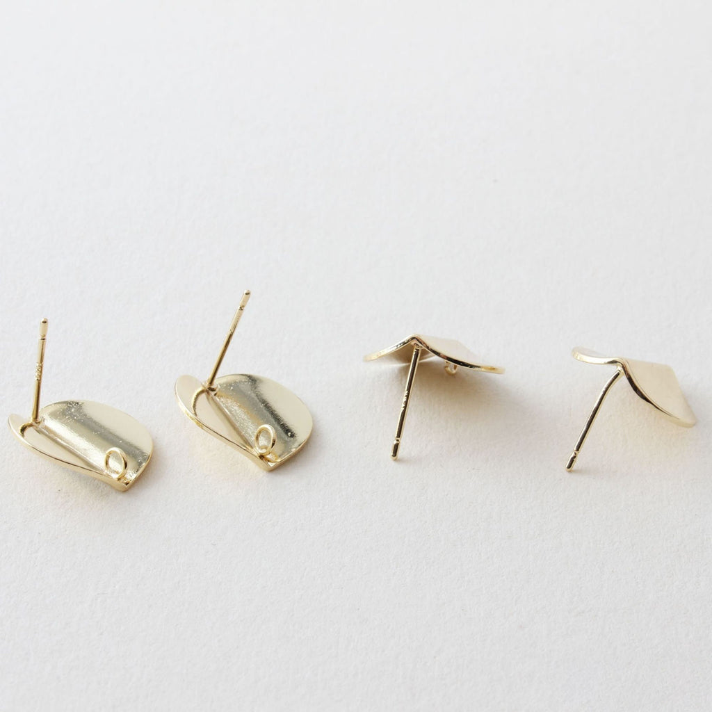 10pcs 18K Gold Round Post With Loop, Wave Round Stud Earring Nickel Free, 15mm, Hypoallergenic Earring Findings BB077
