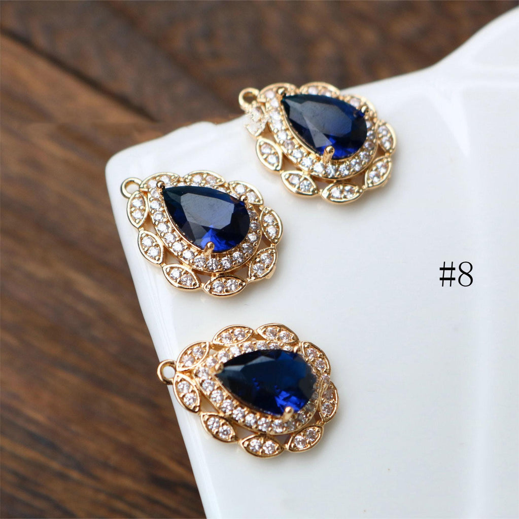 10pcs Flower Connector, Cubic Zircon Crystal Pendant, Bracelet Necklace Pendant, 14K Real Gold Plated, Jewelry Findings HL125-F089