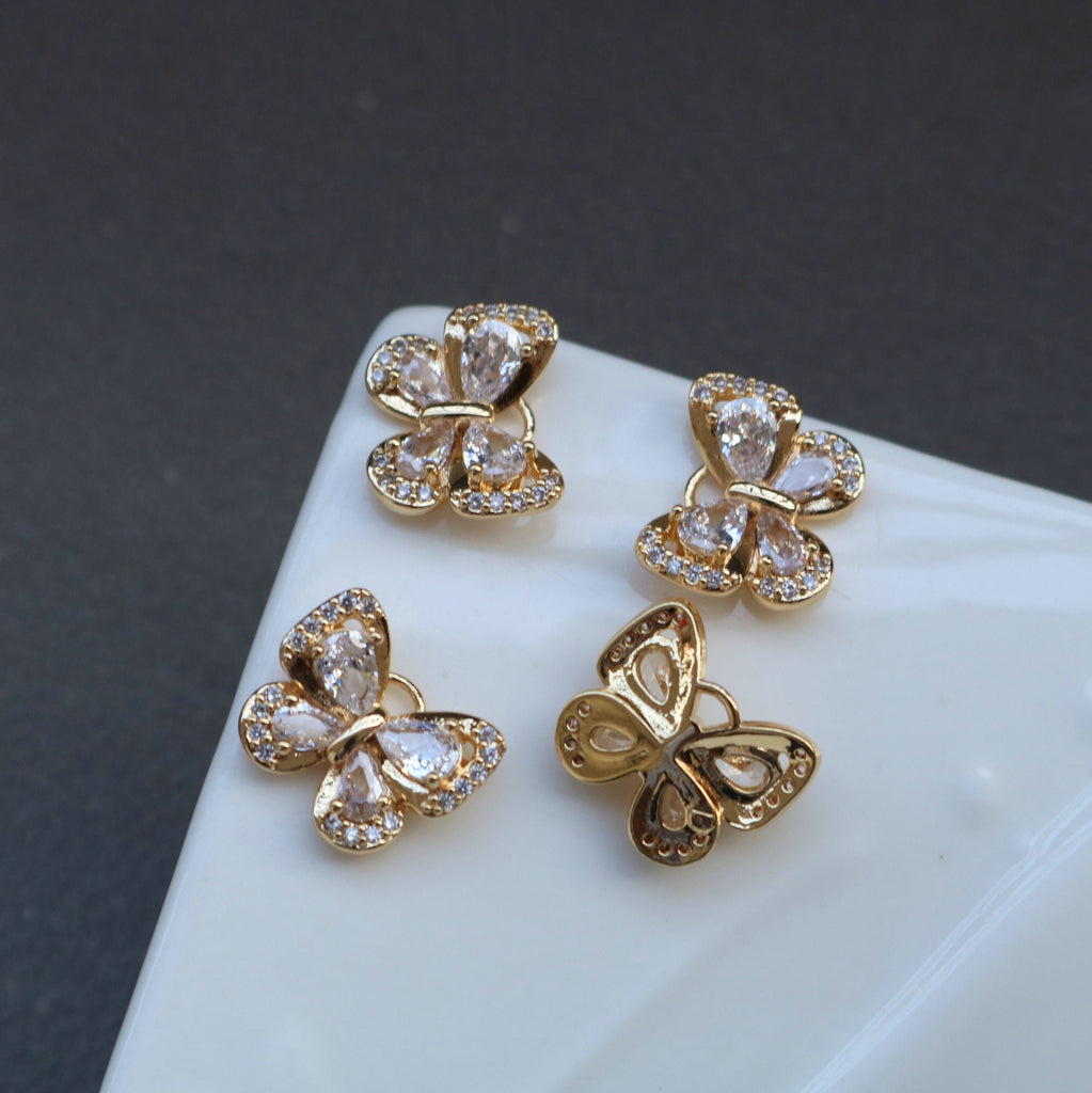 CZ Pave Butterfly Charm, Cubic Zircon Crystal Butterfly Pendant, Bracelet Necklace Pendant, 14K Gold Plated, Jewelry Findings HL005-F227