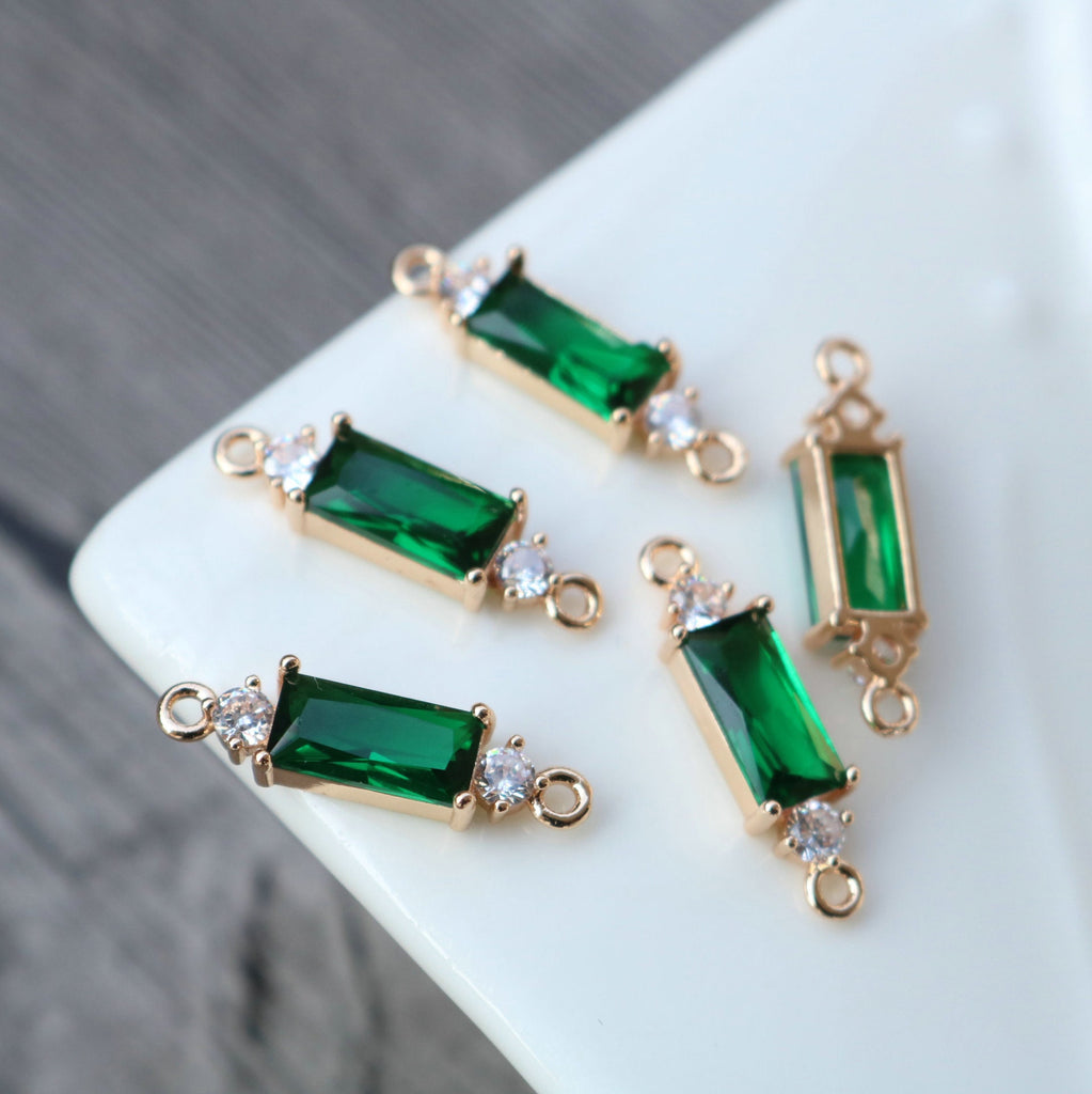 10pcs Rectangular Connector, Cubic Zircon Crystal Pendant, Bracelet Necklace Pendant, 14K Real Gold Plated, Jewelry Findings HL095-F028
