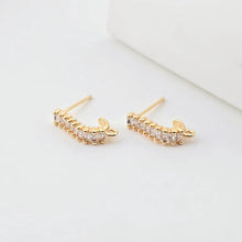 Load image into Gallery viewer, J Shape Ear Post with Loop, Nickel Free, CZ Pave, 15.2*3.7mm, Silver/18K Gold Plated Stud Earring Finding ZX303