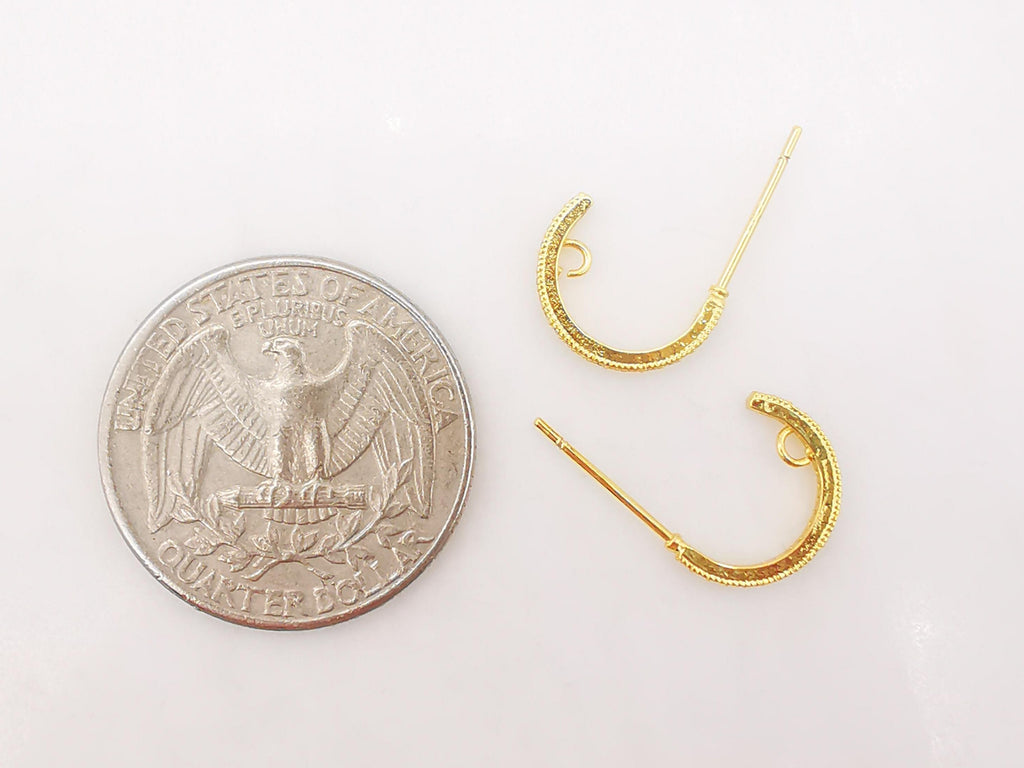10PCS C Shape Ear Post with Loops, Nickel Free, CZ Pave, 12x2mm, 18K Gold Plated Circle Stud Earring Finding S274