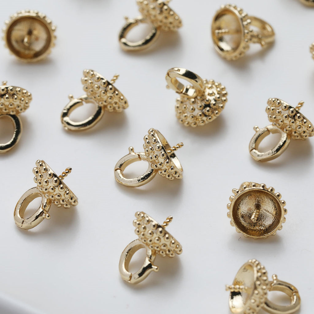Beads Caps with Clasps, Peg Bail Caps, 18K Gold Plated, With Loop, 9.4*12.2mm, Pearl Bead Caps, Jewelry Making GE114