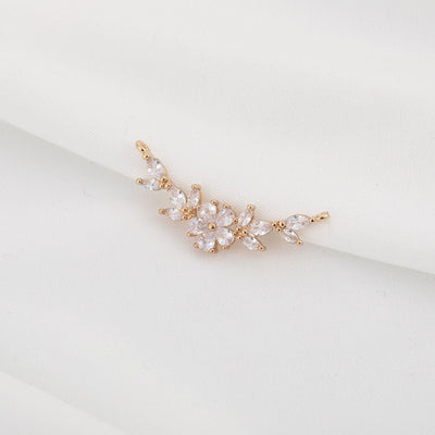 CZ Pave Leaf Connector, Cubic Zircon Crystal Leaves Pendant, Bracelet Necklace Pendant, 14K  Gold Plated Charm, Jewelry Findings R006-F095