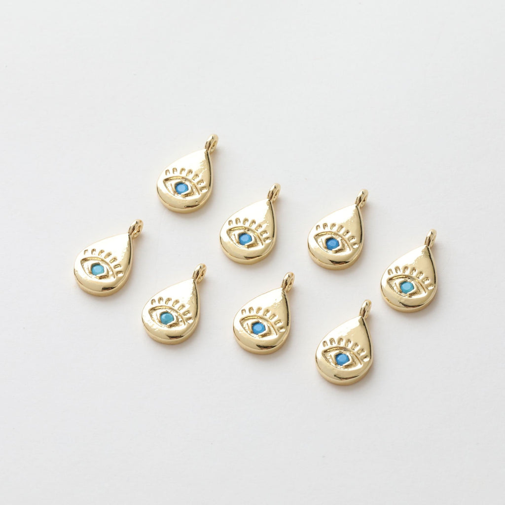 Evil Eye Charm, Drop, Round Shape, 18K Gold Plated Micro CZ Pave Eye Pendant, Necklace Making Charm, Jewelry Findings GZ190