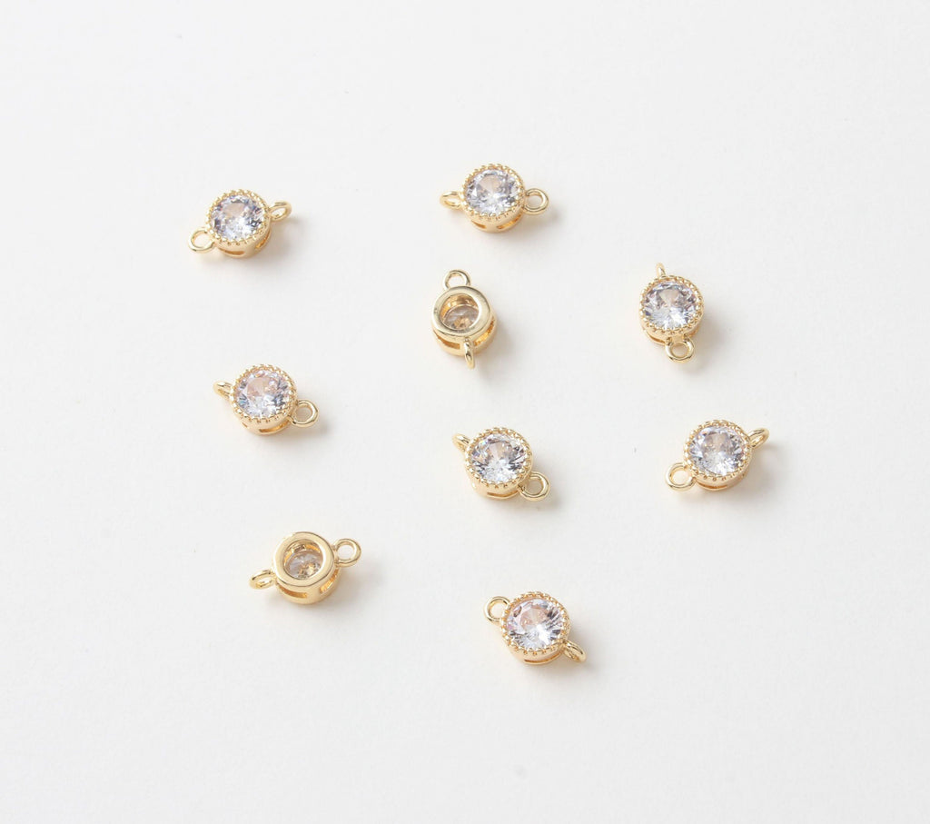 Tiny Round Connectors with CZ Pave, 14K Gold Plated Earring Making Findings, Jewelry Findings GZ164
