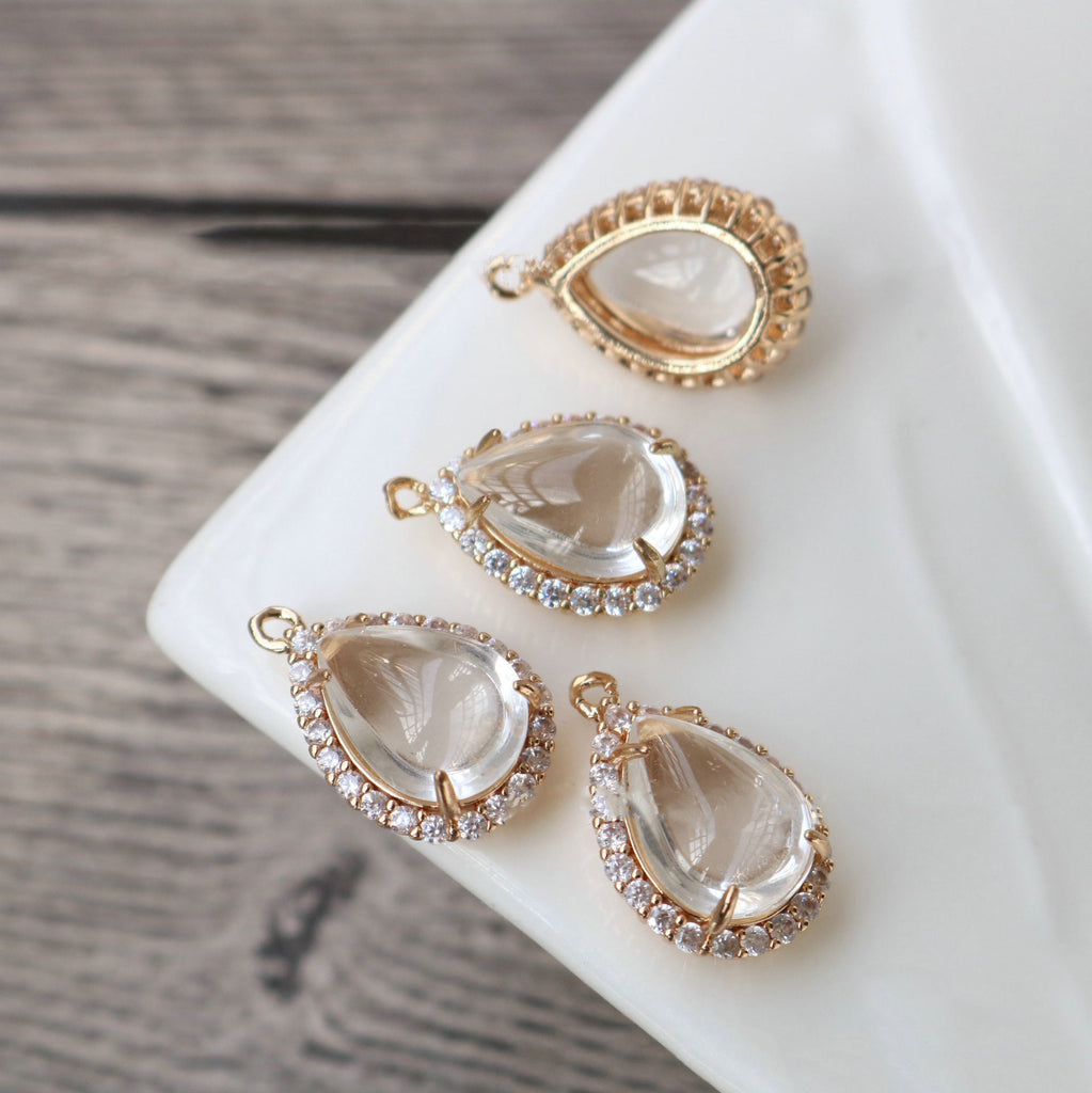 10 قطع - دلايات كريستال صغيرة على شكل دمعة، مطلية بالذهب/الفضة عيار 14 قيراطًا، مقاس 15×20 مم، قطع مجوهرات HL076-F120