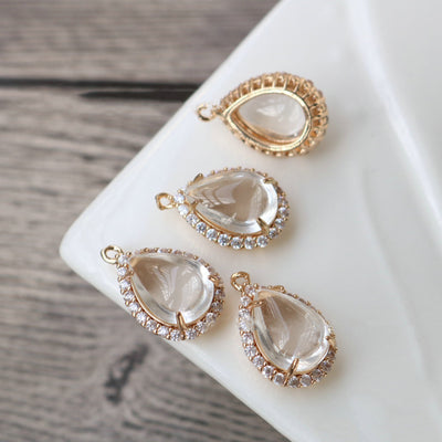 10pcs- Crystal Tiny Teardrop Charms, 14K Gold/Silver Plated Teardrop Pendant, 15*20mm, Jewelry Findings HL076-F120