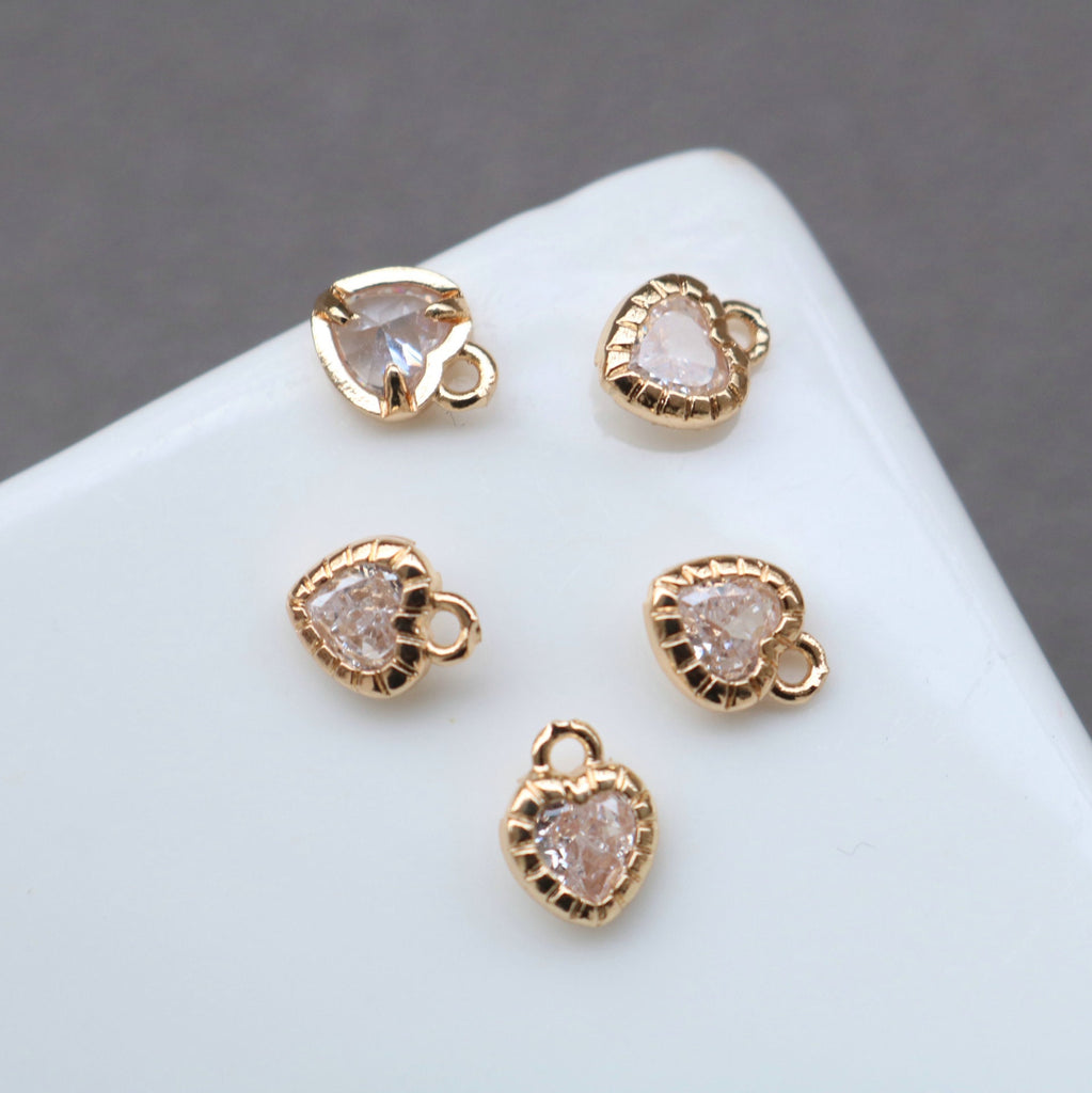 10pcs Tiny Heart Charms, Cubic Heart Charm,  18K Gold Plated CZ Pave Love Pendant, Necklace Making Pendants, Jewelry Findings HL064-F135