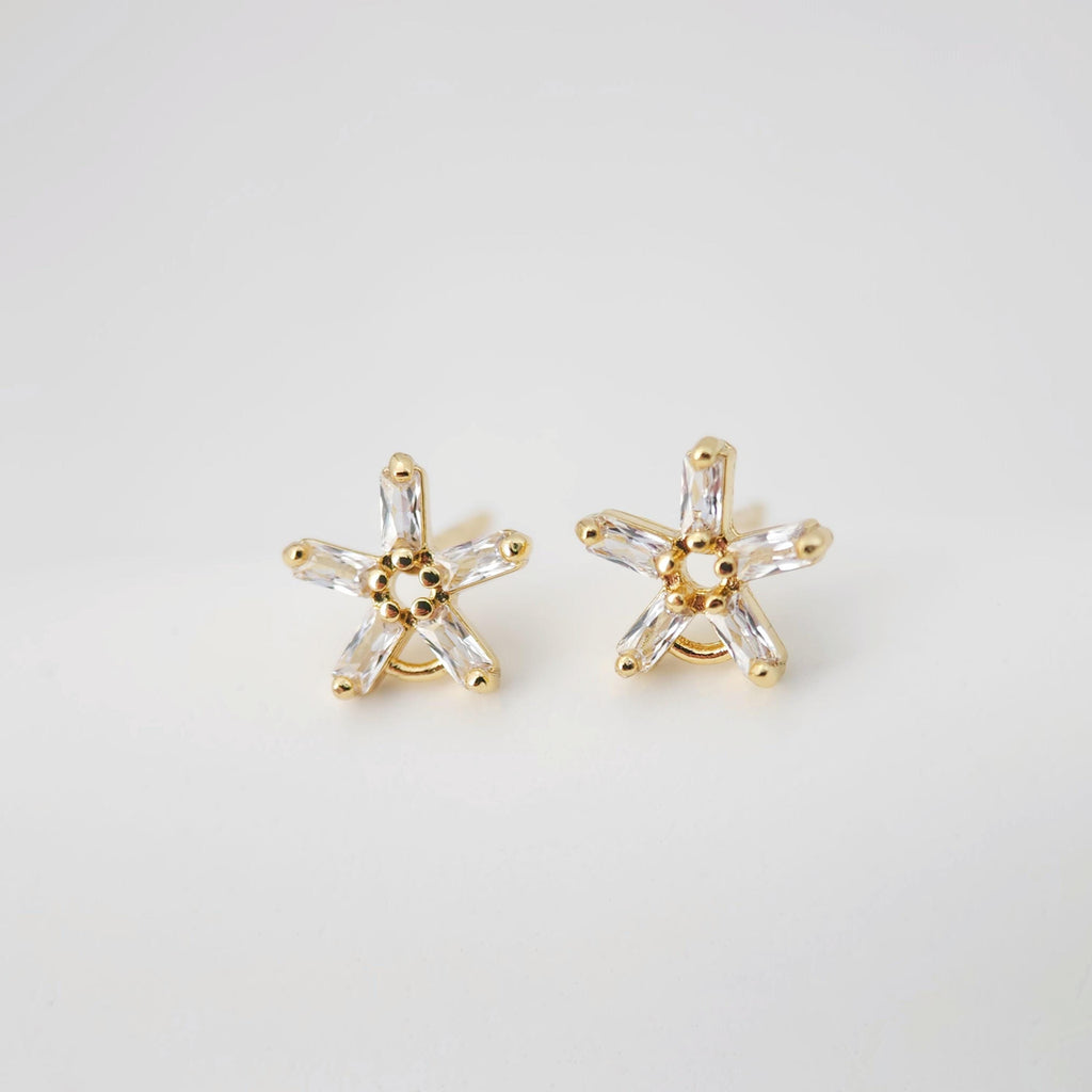 18K Gold Post, Flower CZ Pave, 9*9.3mm, Stud Earring Nickel Free, Hypoallergenic Earring Findings D0242