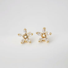 Load image into Gallery viewer, 18K Gold Post, Flower CZ Pave, 9*9.3mm, Stud Earring Nickel Free, Hypoallergenic Earring Findings D0242