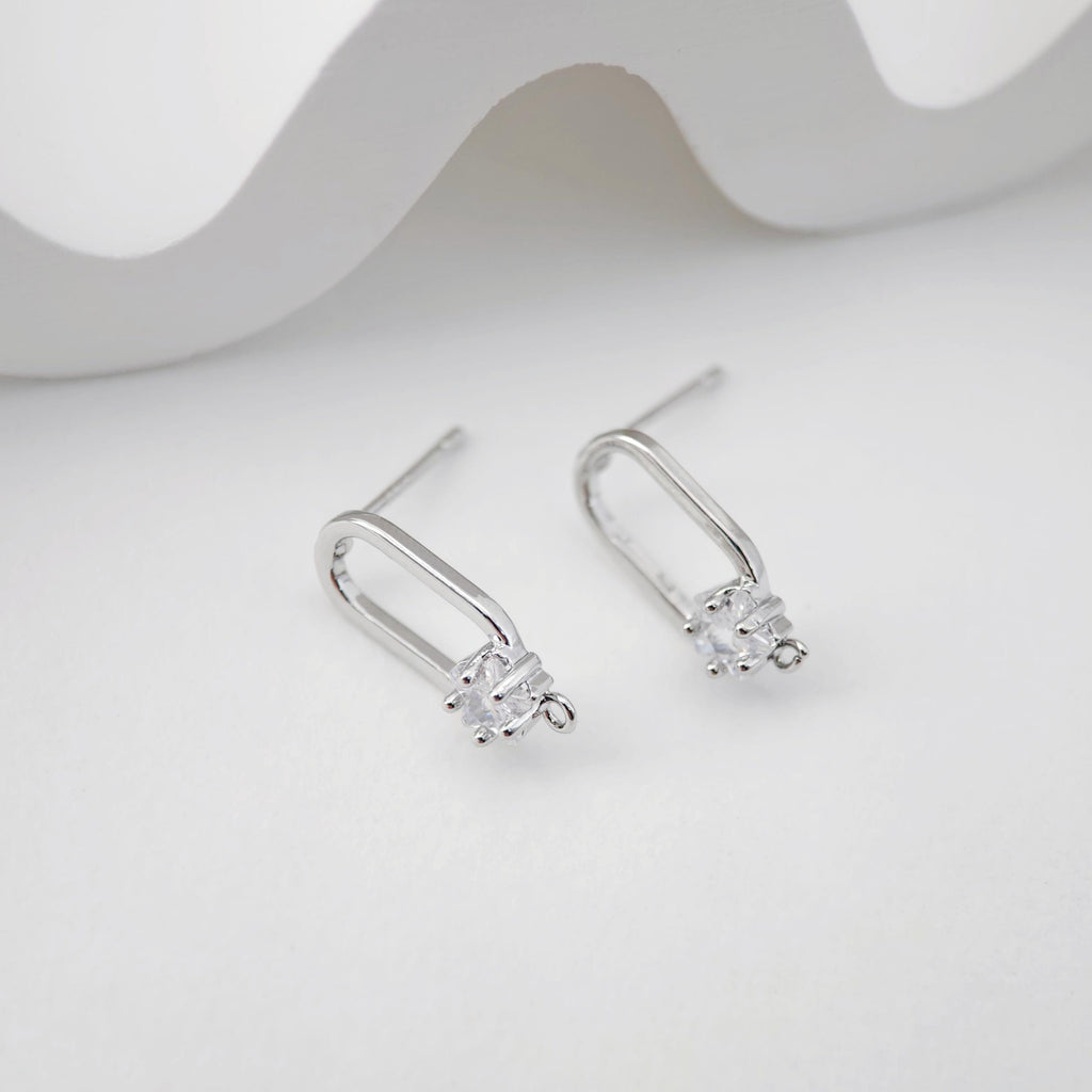 2pcs 18K Gold Oval Post With Loop, CZ Pave, S925 Silver Pin, 17.7*7.4mm, Stud Earring Nickel Free, Hypoallergenic Earring Findings D0234