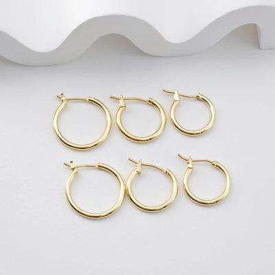 18K Gold Plated Round Hoop Earring, Huggie Hoops Earring Parts, Spring Ear Hoops, 16mm, 17mm, 20mm, 22mm, 25mm, hoop earrings D0265